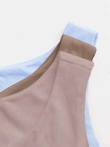 SHEIN BASICS 3件組女款休閒圓領無袖修身純色針織連身衣 夏季居家服 灰粉色、巧克力棕、水藍色 - 彩色 - 查看 5