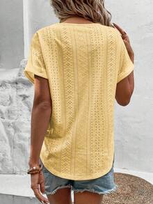 Camiseta casual y versátil para primavera/verano con cuello en V, puños acampanados y estampado degradado en forma de corazón - Amarillo - Ver 2