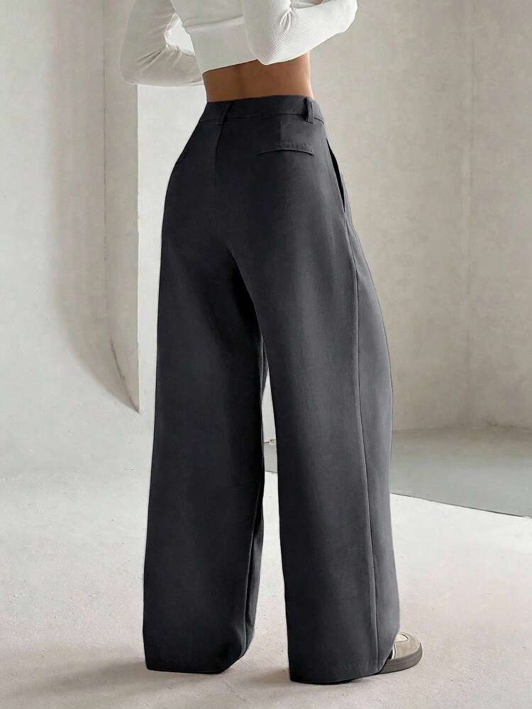 Flirla Women's Elegant Slimming Casual Wide-Leg Pants, Suitable For Daily Office, Summer Leisure Outfits, Vacation, School Style, Graduation Season, Navy, Charcoal Gray - Iron Gray - View 2