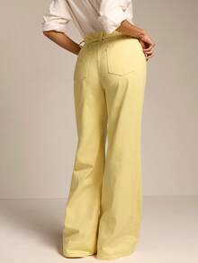 COSMINA Denim Quần jeans nữ ống đứng cạp cao màu vàng nhạt thanh lịch, đa năng, phù hợp cho hẹn hò, đi làm, công sở, và mặc thường ngày trong kỳ nghỉ xuân. - Vàng nhạt - Xem 7