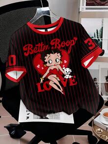 Betty Boop x SHEIN SHEIN Attitoon 女士休闲简约圆领短袖宽松T恤 - 彩色 - 查看 4