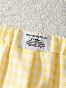 Sparklyn Mädchen Lässiges, süßes kariertes Kirschprint T-Shirt und Hosen Set - Gelb - Übersicht 9