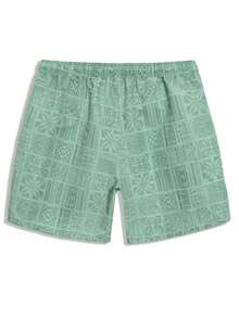 CoralVoy Plus Size Men's Drawstring Waist Pockets Casual Beach Shorts, Holiday - Green - View 6