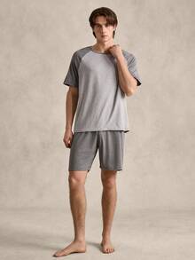 EverLounge 2 件套 男士 撞色插肩袖上衣和短裤 家居服套装 - 灰色 - 查看 6