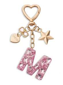 Llavero con letra linda, llavero rosa con diamante, llavero colgante de letra mayúscula de resina con lámina, llavero elegante, regalo para mujer, decoración de billetera, Día del Padre, Día de la Madre, regalo de cumpleaños, regalo festivo de Acción de Gracias y Navidad. - Polvo de diamante - Ver 9