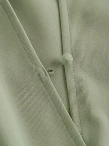 SHEIN NovaGlow 少女休闲时尚立领喇叭腰身绿色A字中长连衣裙 - 綠色 - 查看 5