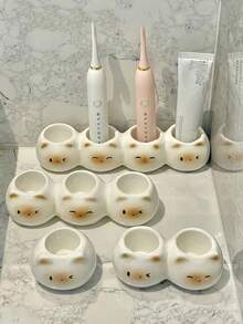 1PC Ceramic Cute Siamese Cat Electric Toothbrush Holder Stand Organizer For Couple Toothpaste Placement Bathroom Countertop Home Decor Bathroom Storage Gift Fall Decor Back To School Bathroom Accessories Cat Lover Gift - Multicolor - View 6