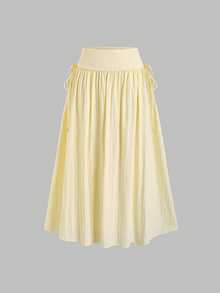 SHEIN Sweetro 女士甜美度假风黄色半身裙，春夏秋季 - 黃色 - 查看 3