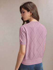 BizChic Top de punto de manga corta de unicolor versátil y casual - Morado - Ver 9