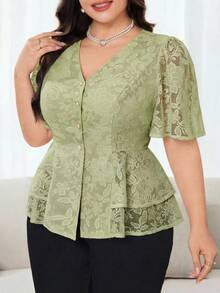Modelyn Áo sơ mi nữ cỡ lớn cổ chữ V, kiểu dáng thường ngày, đa năng. - màu xanh lá - Xem 7