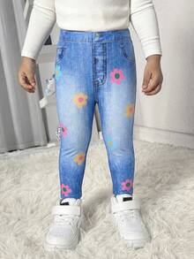 Bubblio Babygirl Casual Comfortable Elastic Waist Knit Blue Pants - Blue - View 3