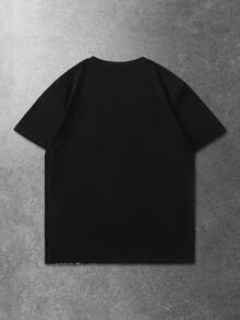 ROMWE MEN Grunge Punk Men's Portrait Graphic Short Sleeve T-Shirt, Suitable For Spring And Summer - Black - View 3