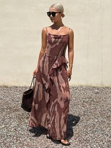 Livesso Asymmetrisches Blumen-Slip-Kleid für Frühling & Sommer, geeignet für Musikfestivals, Valentinstag, Hochzeiten, Casual, Strand, Chiffon-Midi-Kleid für Frauen, Sommerkleider für Frauen - Rot - Übersicht 4
