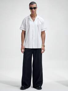 NobleFwd Men's Suit Collar Single-Breasted Striped Casual Commuter Short Sleeve Shirt Spring To Summer Guayabera Shirt Men - White - View 3