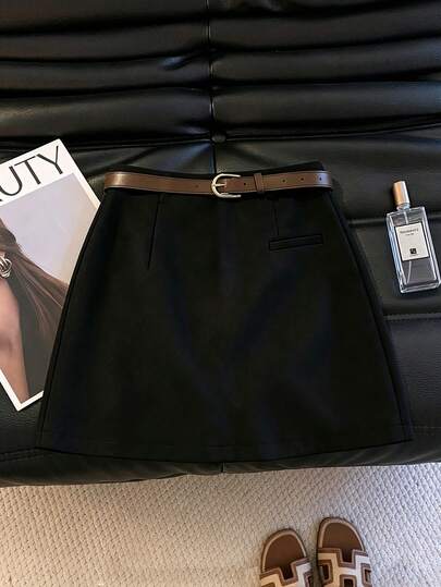 Franclia Ranclia 时尚休闲通勤百搭柔软面料高腰开衩迷你裙，A字裙，短裤，休闲裙，修身高腰A字开衩短裙，百搭日常休闲装，都市教师工作服，纯色休闲百褶迷你裙，春夏款