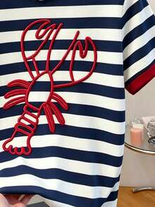 Resyla 男士休闲条纹龙虾印花圆领短袖T恤，夏季款 - 彩色 - 查看 4