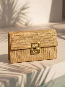 Swim Chiccia Multi-Compartment Twist Lock Flap Clutch Straw Bag, Vacation - Khaki - View 3