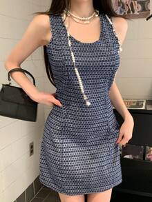 Joudiya Women's All-Over Print Round Neck Sleeveless Casual Denim Dress For Summer - Medium Wash - View 9