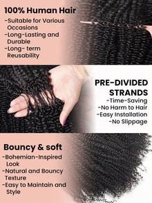Boho Braids Tóc giả móc sợi xoăn tự nhiên không thắt nút dành cho nữ, trọng lượng 50g/150g/250g, đã được tách sẵn, kiểu tóc móc sợi mảnh, tóc xoăn tít, tóc thật 12A siêu nhẹ, màu đen tự nhiên. - Natural Black - Xem 6