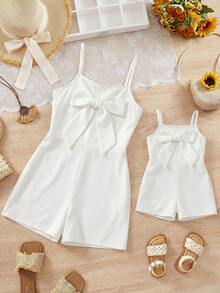 Mommy & Me Cute Gingham Bow Strap Romper, Summer - Multicolor - View 8
