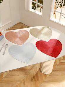 1/4/6PCS Valentine Day Heart Shaped PVC Table Mats Heat Resistant Non Slip Dining Placemats For Home Restaurant Red Black Design Romantic Table Setting - multicolor - View 1