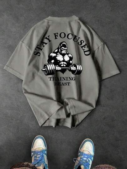 Sport MetroGents Men's Minimalist Printed Round Neck Short Sleeve Sports T-Shirt
