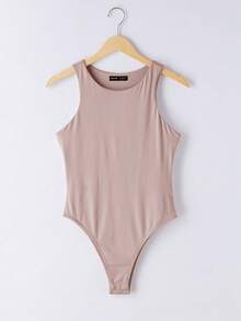 SHEIN BASICS 3件組女款休閒圓領無袖修身純色針織連身衣 夏季居家服 灰粉色、巧克力棕、水藍色 - 彩色 - 查看 8
