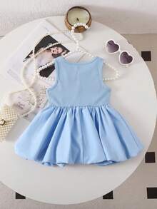 SHEIN Baby Girl Cute Bow Knit Sleeveless Romper, Blue, Summer - Blue - View 2