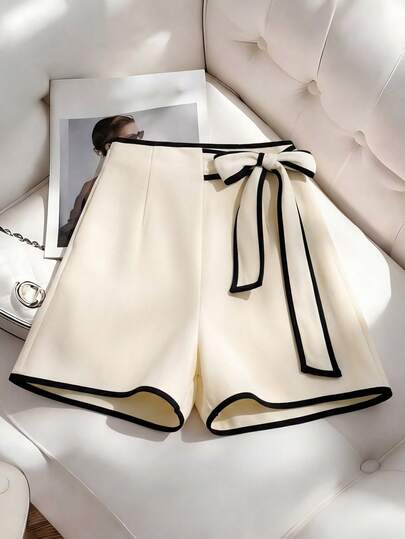 Elenzga Shorts minimalistas elegantes y románticos de color contrastante para mujeres