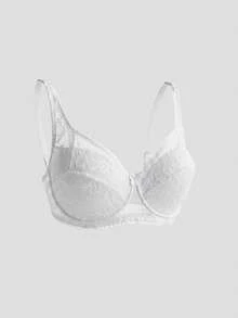 DAZY Adjustable Lace Spaghetti Strap Slightly Gathered White Bra, Women's Lingerie For Summer - White - View 15