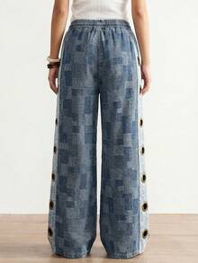 Bohemela Quần jeans ống rộng dáng suông, họa tiết graffiti đường phố, kiểu dáng thường ngày dành cho nữ, có khuy bấm bên hông. - Nhiều màu - Xem 8