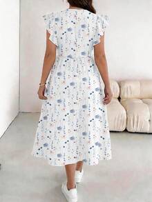 SHEIN Essnce Plus Size Women's Casual Floral Print Short Sleeve Dress, Suitable For Spring And Summer, White Dress - Multicolor - View 2