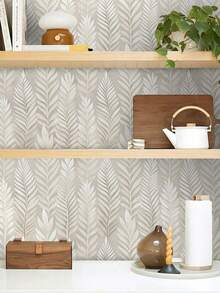 1 rollo de papel tapiz con textura y diseño de hojas en estilo bohemio en color beige, adhesivo de PVC autoadhesivo, a prueba de agua y humedad, con diseño floral, removible y reutilizable, fácil de instalar y limpiar, adecuado para sala de estar, cocina, dormitorio, comedor y decoración de muebles, empalme sin costuras - Bohemia - Ver 10