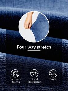SHEIN CURVE+ 大码女式针织弹力腰阔腿休闲牛仔裤 - 中等水洗藍 - 查看 4