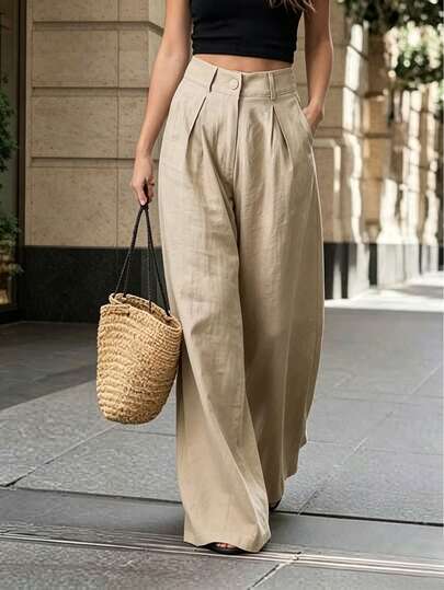 Selamara 女士纯色高腰褶皱阔腿宽松休闲裤