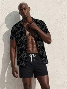 Naviga Onda Áo sơ mi ngắn tay và quần short in họa tiết cây nhiệt đới dành cho nam, trang phục đi biển cho nam và nữ, đồ bơi đồng bộ cho nam và nữ, quần áo đi nghỉ hè cho nam và nữ, trang phục đi nghỉ mát cho các cặp đôi, trang phục đi biển cho nam, trang phục mùa hè Chromehearts dành cho nữ, đồ bơi đồng bộ màu xanh hoàng gia cho nam và nữ, đồ bơi đồng bộ Juicy cho các cặp đôi, đồ bơi đồng bộ cho nam và nữ. - màu đen - Xem 3