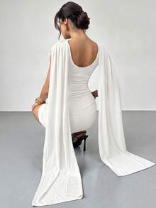 asdFirerie Vestido elegante y casual con cinta fluida y delgada, vestido de festival/vestidos elegantes para fiesta/atuendos de Acción de Gracias para mujeres/vestido de Año Nuevo/vestidos de invierno para mujeres/ropa de otoño/vestido de Año Nuevo/vestido de fiesta/falda negra/vestido negroasd TYJH - Blanco - Ver 2