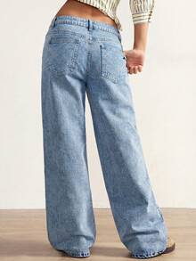 Bohemela Quần jeans nữ dáng rộng, họa tiết hoa và xanh phối nhiều mảnh. - Rửa nhẹ - Xem 3