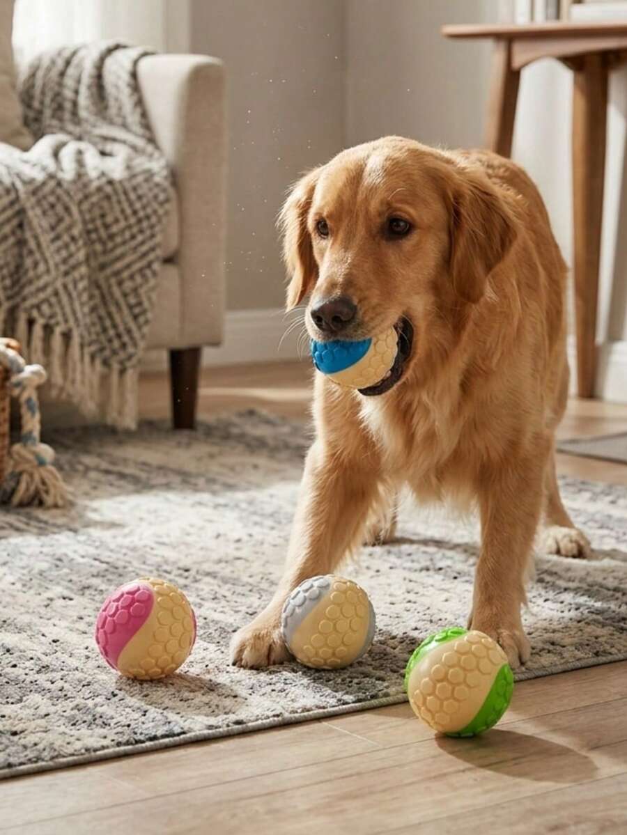 PETSIN 1 Buah Bola Suara Bergaris Multi-Warna TPR 6cm Mainan Anjing untuk Interaksi Hewan Peliharaan - Cocok untuk Anjing yang Suka Bermain - MultiWarna - View 1