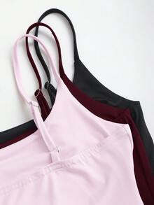 Sweetra Set de 3 bodys de mujer de ajuste ceñido, cuello de pico, unicolor, en albaricoque, marrón café y negro, de moda versátil europea y americana para primavera/verano - Multicolor - Ver 4