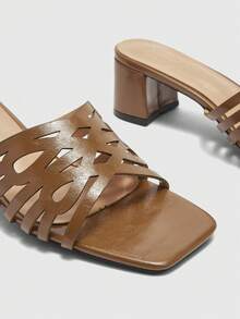 CUCCOO BIZCHIC Ladies Brown Hollow Design High Heel Sandals, Square Toe Comfort High Heel Sandals Commuter Style Sandals Summer Shoes - Brown - View 8