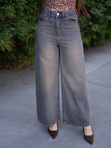 Andrea Bello 女式斜口袋水洗牛仔裤，宽松牛仔裤 - 藍色 - 查看 6