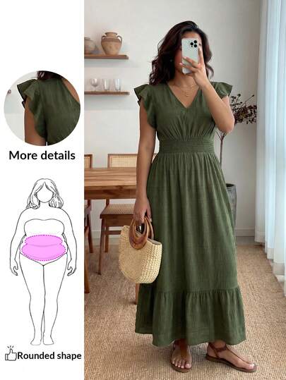 Enliva Plus Size Women Textured Fabric Flowy Hem Long Dress, Summer Dress Graduation Outfit 4th Of July White Graduation,Sun Dresses For Women