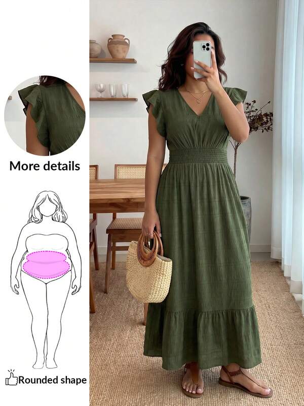 Enliva Langes Kleid mit fließendem Saum aus strukturiertem Gewebe für Damen in Große Größen, Sommerkleid Abschlussfeier Outfit 4. Juli Weiß Abschluss