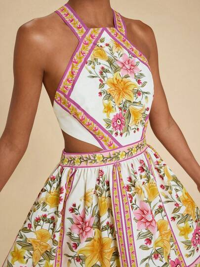 Travachic Women's Summer Floral Print Tie-Up Vacation Dress