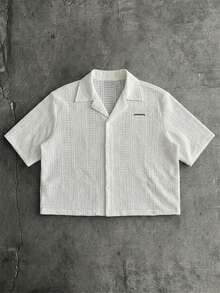 SUMWON White Short Sleeve Button Down Shirt With Collared Neckline And Textured Fabric Details , Summer Beach Resort Casual Wear,S Summer Shirt, Resort Wear - White - View 1