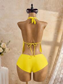 Bellisia Bộ đồ bơi tankini màu đen đính đá và hoa, thích hợp cho kỳ nghỉ biển mùa xuân/hè 26SS. - Màu vàng - Xem 3