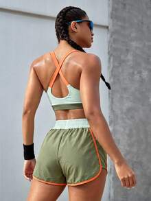 Powerista Women's Letter Print Cropped Tank Top And Pocket Shorts Sports Set Spring&Summer Exercise And Body Shaping, High Elasticity, Suitable For Multiple Sce - Grey - View 3