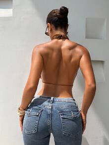 SHEIN SXY Tier Muster Neckholder Top, Boho Urlaub Sommer Y2K Top, Country Konzert, geraffte Brust, Urlaub transparentes Nachtclub Top - Verschiedenfarbig - Übersicht 3