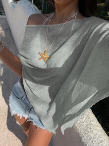 SHEIN SunnyBelle Women's Casual Vacation Island Beach Loose Knit Shawl Cover Up, Spring/Summer - Baby Blue - View 5